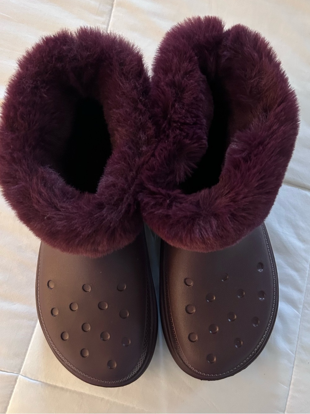 CROCS Women's Faux-Fur Cuffed Booties in Burgundy - Picture 5 of 7